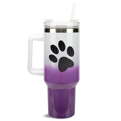 Elanze Designs Duo Diamond Puppy Dog Pawprint Wrap-Around 40 Oz. Stainless Steel Water Bottle Coffee Mug, Spill & Leak Resistant, Travel Tumbler with