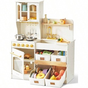 Play Kitchen with Enhanced Storage - Modern Wooden Toy Kitchen with Stove, Sink Accessories - 1 of 4