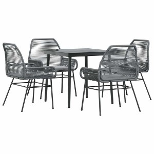 vidaXL Patio Dining Set with Cushions Outdoor Dining Furniture Poly Rattan Glass - Gray 31.5" x 31.5" x 29.1" 4 Piece - 1 of 4