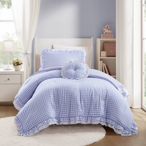 5Pcs Plaid Print Ruffle Comforter Set, Ultra Soft Breathable Microfiber ...