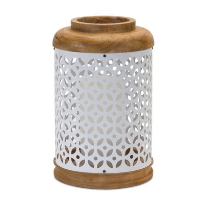 White and Brown Geometric Wood Hanging Candle Lanterns