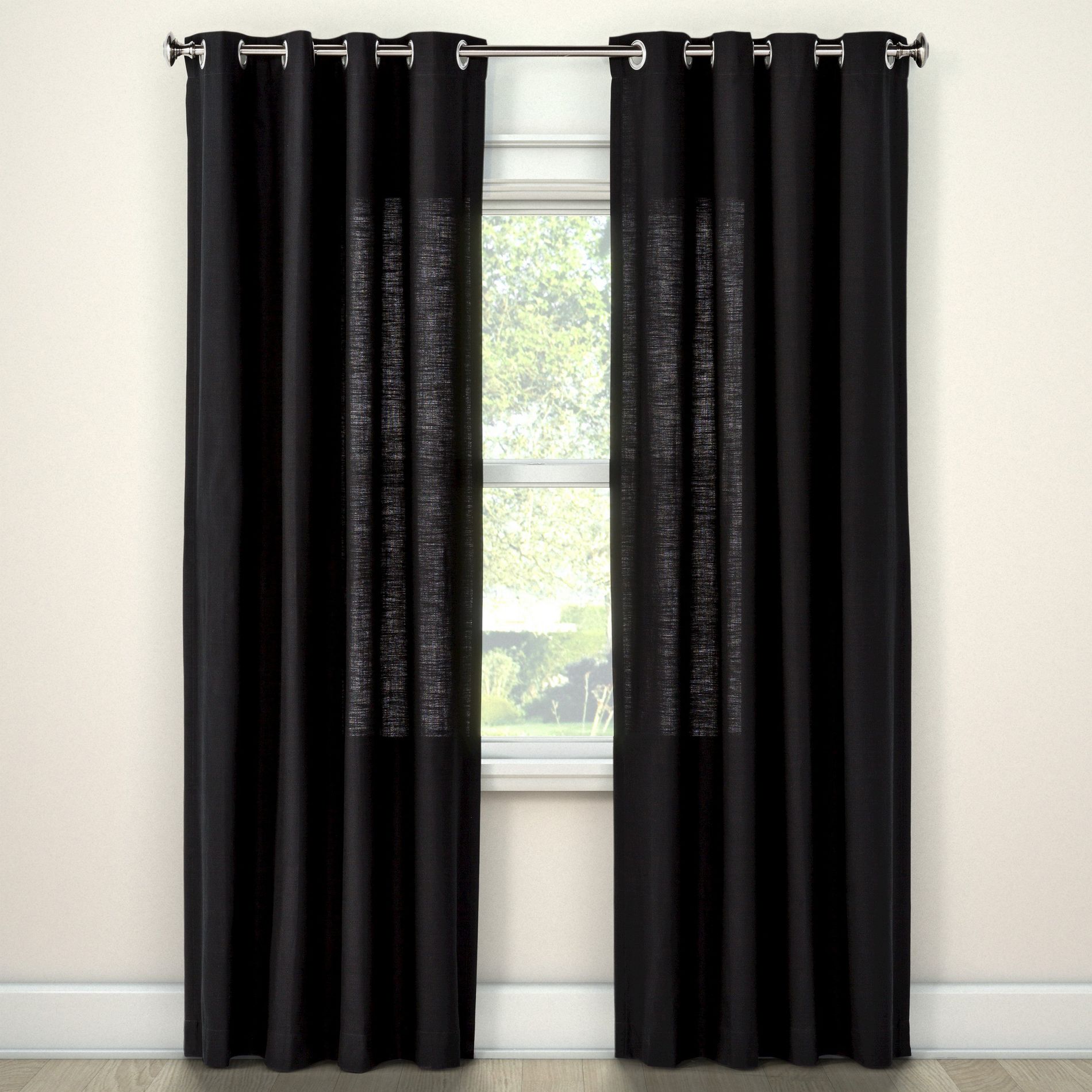 1pc 54"x84" Light Filtering Solid Window Curtain Panel Black - Threshold™: Cotton Grommet Top, Indoor Use