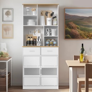 VECELO 72" Tall Kitchen Storage Cabinet Cupboard w/ Drawers & Open Shelves Kitchen Pantry Cabinet Freestanding with Doors White - 1 of 4