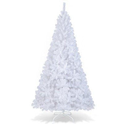 Tangkula 8ft White Artificial PVC Christmas Tree Festive Winter Tree w/ Stand   (Indoor/Outdoor)