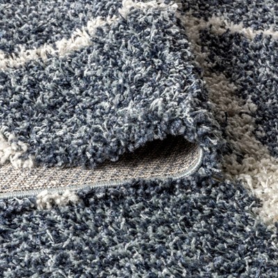 Denim Blue/Cream Moroccan Geometric Shag Area Rug, 5x8 Feet