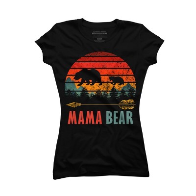 Junior's Design By Humans Mama Bear Retro Stripes By ZeusSE T-Shirt
