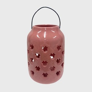 Disney 6.8" Ceramic Minnie Mouse Candle Lantern Pink/Black: Decorative Outdoor Lantern, Pillar & Tealight Compatible - 1 of 4