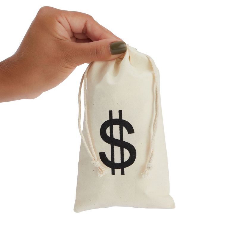 Juvale 7" Set of 12 Money Bag Pouches with Drawstring Closure Canvas Cloth and Dollar Sign Design for Toy Party Favors, 3 of 6