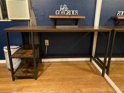 Industrial Wood and Metal Desk with 2 Shelves Brown - Benzara