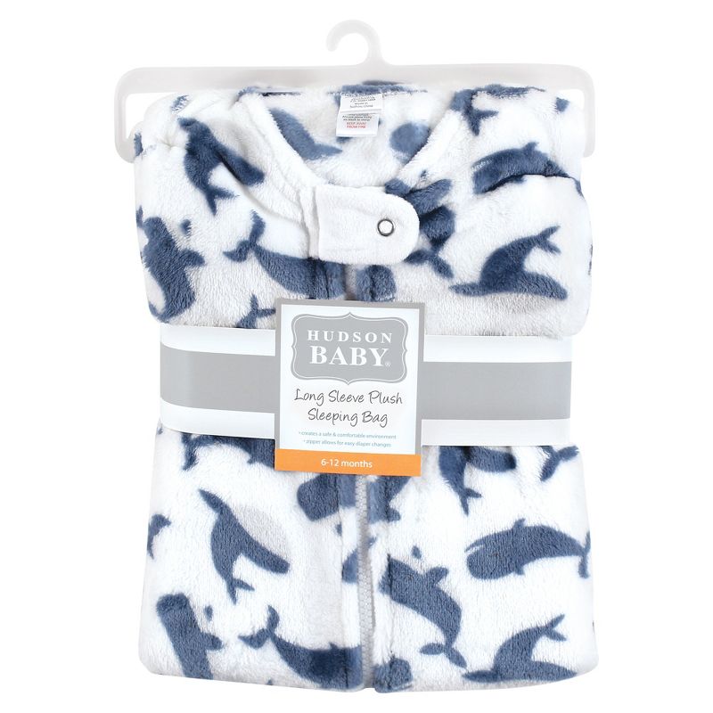 Hudson Baby Infant Boy Plush Sleeping Bag, Sack, Blanket, Long-Sleeve Whale, 2 of 3