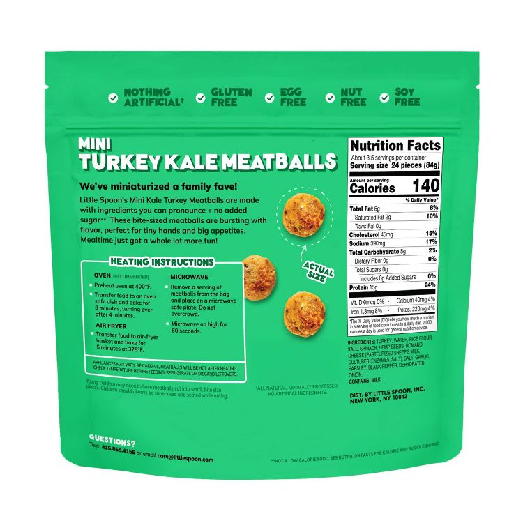 Little Spoon Mini Turkey Kale Meatballs Frozen Kids' Food - 9.8oz, 3 of 6