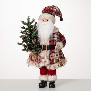 18.75"H Sullivans Woodland Plaid Santa Figure  Christmas Decor  Multicolored - 1 of 3