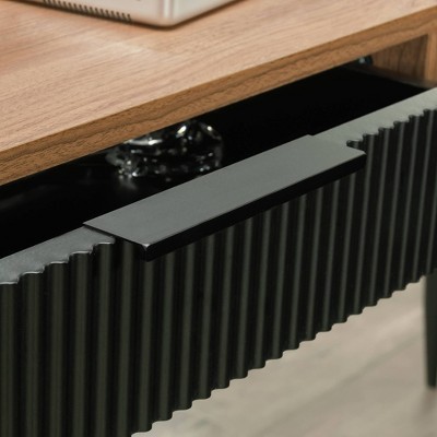 Serene Walnut L-Shaped Corner Desk with Black Drawers and Filing Cabinet