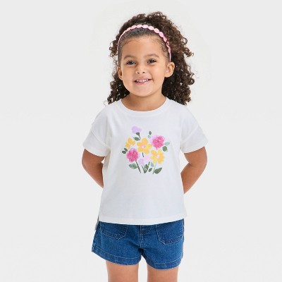 Toddler Girls' Flowers T-Shirt - Cat & Jack™ Cream 2T