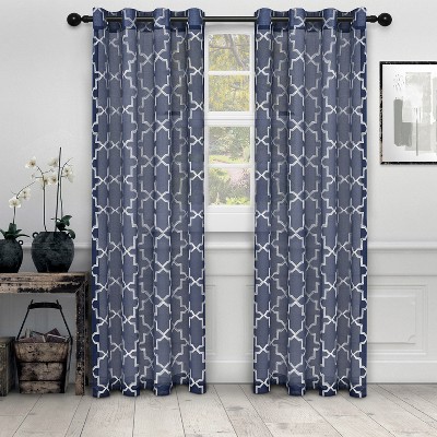 Decorative Quatrefoil Embroidered Sheer Curtain Set with 2 Panels and Rod Pockets by Blue Nile Mills