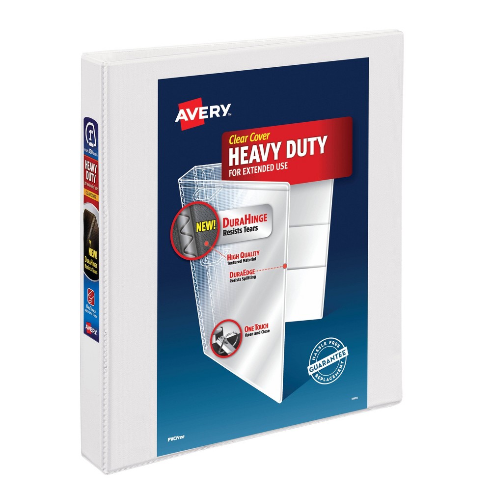 Avery 1" Ring Binder, Heavy Duty with Clear Cover - White: Polypropylene D-Rings, 250 Sheet Capacity, 4 Internal Pockets