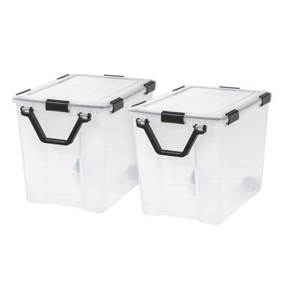 IRIS USA 103 Quart WEATHERPRO Plastic Storage Box with Durable Lid and Seal  and Secure Latching Buckles, Weathertight, Clear with Black Buckles, 2