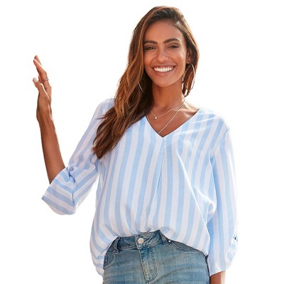 Women's Striped Tab Sleeve Blouse Shirt - LASCANA