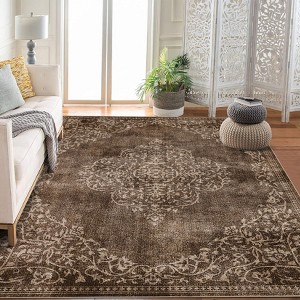 Coolmee Vintage Area Rug Washable Living Room Carpet Non Slip Bedroom Indoor Office Low Pile Traditional Distressed Retro Accent Rug for Dining Room - 1 of 4