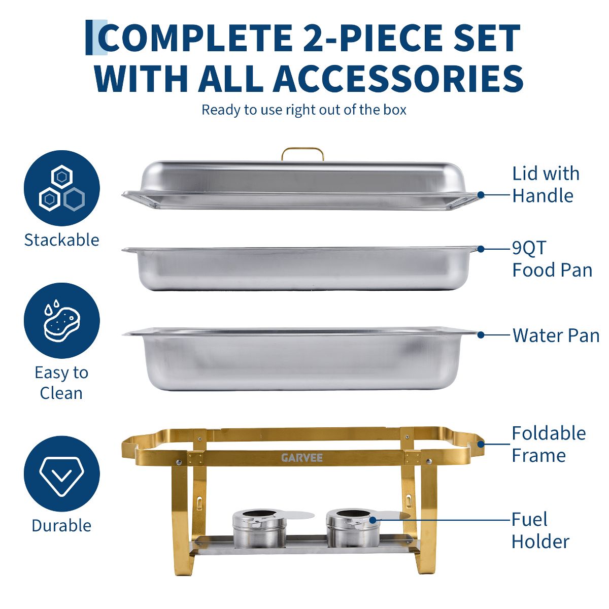 2/4 Pack 8 QT Stainless Steel Chafing Dish Buffet Set, Roll Edge Food Warmers for Heating & Cooling, Mirror Polished Buffet Servers for Catering - thumbnail 8