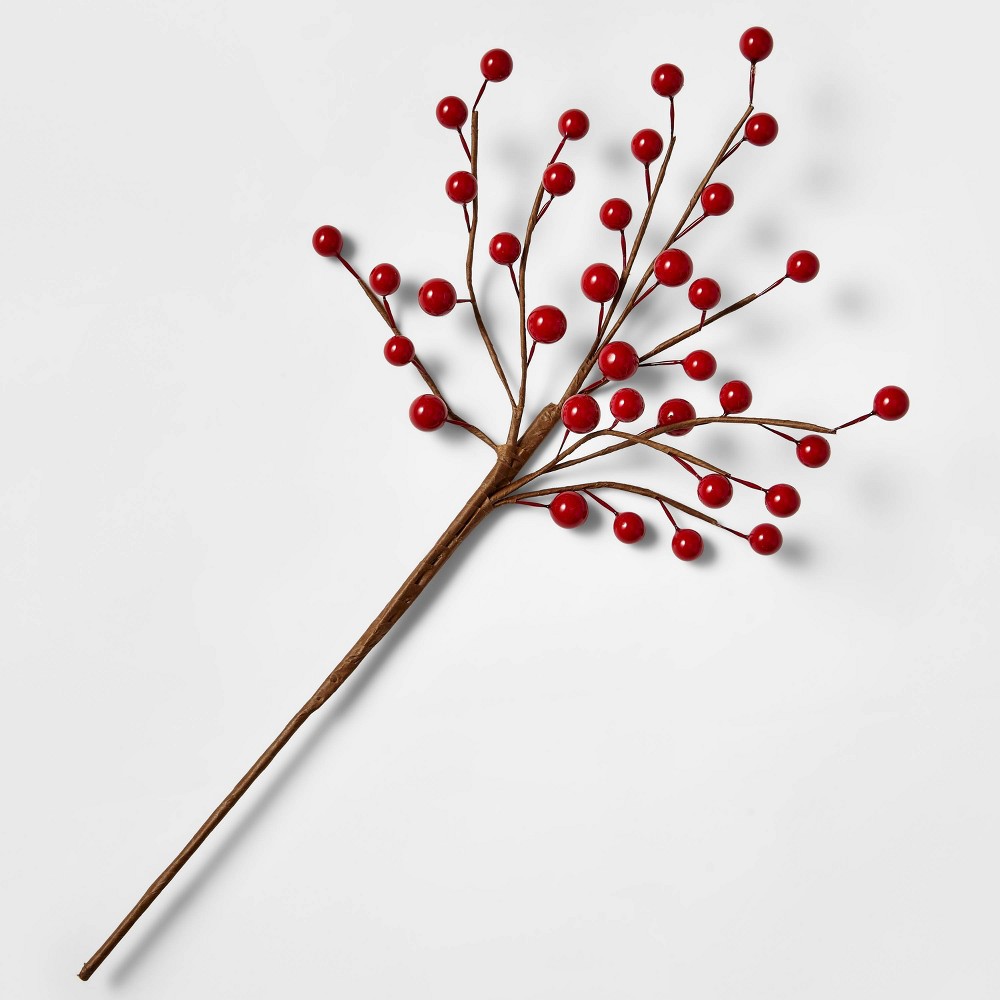 17" Shiny Red Berries Stem Artificial Christmas Pick - Wondershop