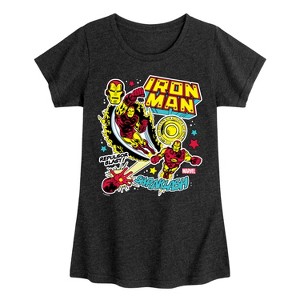 Girls' - Marvel - Iron Man Sticker Style Fitted Short Sleeve Graphic T-Shirt - 1 of 4