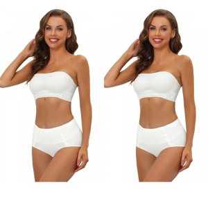 Allegra K Women's Wirefree Non-Slip Front Buckles Strapless Bandeau Bra and Panty Sets 2 Packs - 1 of 4