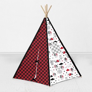 Bacati - Lumberjack Red/Black Play Tent for Kids/Toddlers, 100% Cotton Percale Fabric Cover  - 1 of 4