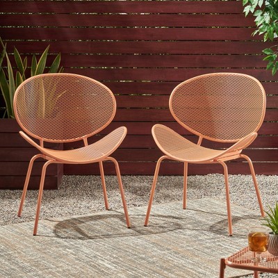 2pcs Outdoor Chairs, Shell Shaped Seats Dining Chair With Round Backrest, Patio Metal Bistro Chair, Weather-resistant Armless Chairs