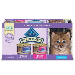 Blue Buffalo Wilderness High Protein Grain-Free Natural Kitten Pate Wet Cat Food Variety Pack with Chicken & Salmon - 3oz/6ct - 1 of 4