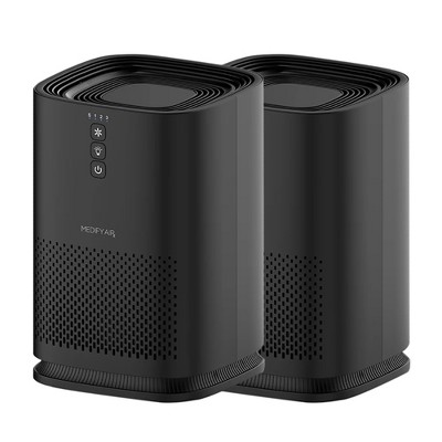Medify Air MA-14 Compact Portable Tabletop Indoor Home Personal Air Purifier with True H13 HEPA Filter for 200-Sq Ft Room, Black, 2 Pack