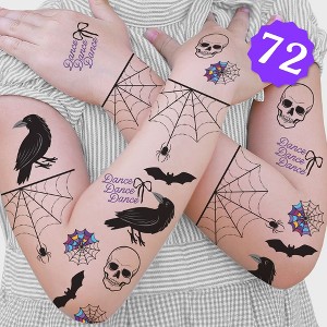 Big Dot of Happiness Goth Girl Temporary Tattoos for Kids' Halloween Party Favors, Goth Activity for Birthday, Set of 12 Tattoo Sheets – 72 Total Tats - 1 of 4