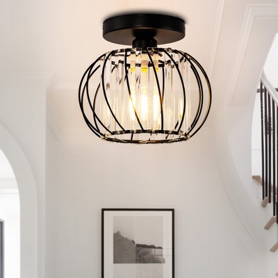 DORESshop Modern Semi-Flush Mount Ceiling Light with Black Finish and Fabric Drum Shade – 1-Light Fixture for Bedroom, Hallway or Entryway