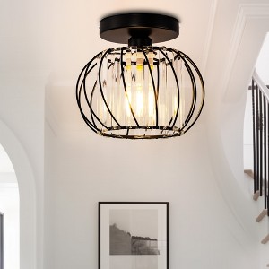 DORESshop Modern Semi-Flush Mount Ceiling Light with Black Finish and Fabric Drum Shade – 1-Light Fixture for Bedroom, Hallway or Entryway - 1 of 4