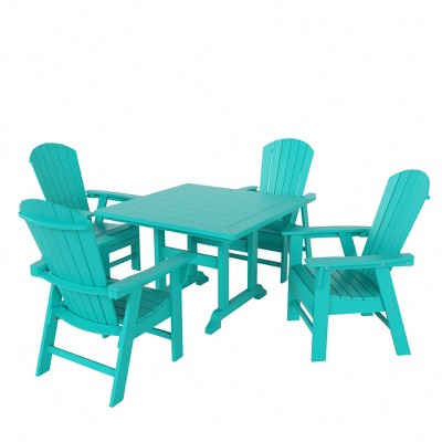 WestinTrends 5 Piece Outdoor Patio Dining Square Table and Shell Back Armchair Set