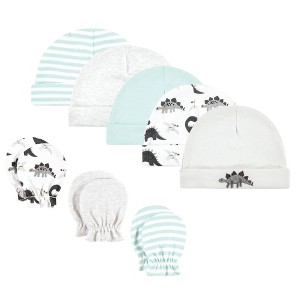 Hudson Baby Unisex Baby Cotton Cap and Scratch Mitten Set, Neutral Dino, 0-6 Months - 1 of 4
