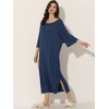 cheibear Women's Soft Three Quarter Sleeve Solid Slit Hem Pajama Dress - 2 of 4