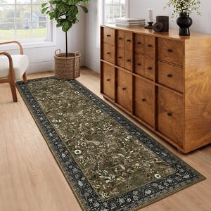 Botanical Area Rugs for Living Room Floral Leaves Pattern Rug Washable Farmhouse Soft Non-Slip Accent Carpet - 1 of 4