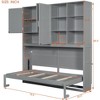 Twin Size Murphy Wall Bed with Top Cabinet & Shelves, Foldable Space-Saving Bed with Light & USB, White/Gray - ModernLuxe - 4 of 4