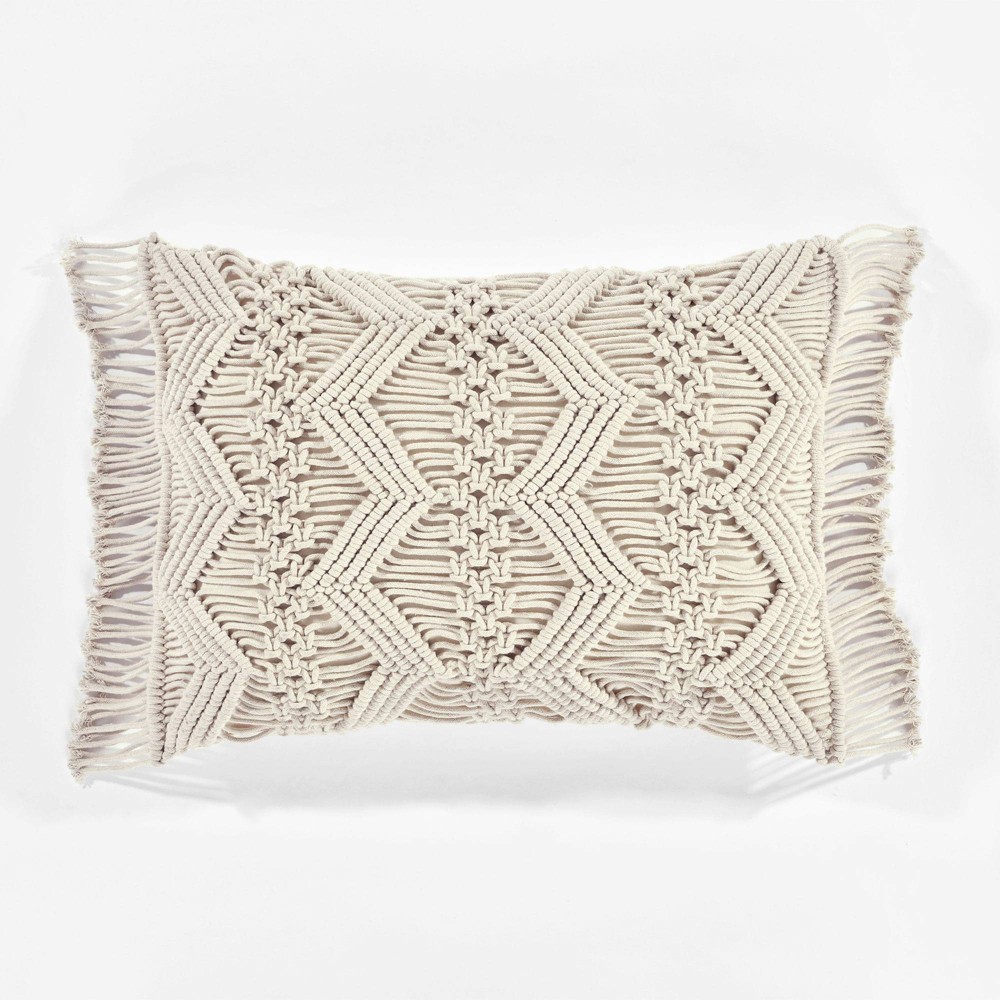 Photos - Pillowcase 13"x20" Oversize Studio Chevron Macrame Lumbar Throw Pillow Cover with Fri