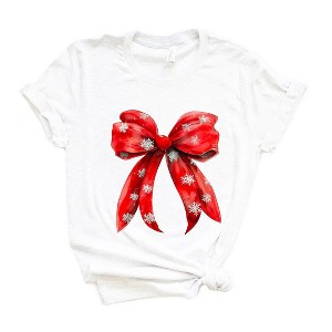 Simply Sage Market Women's Coquette Christmas Snowflake Bow Short Sleeve Graphic Tee - 1 of 4