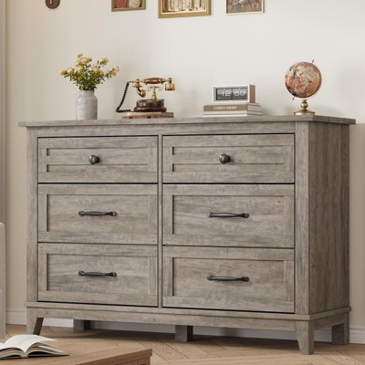 6 Drawer Dresser for Bedroom, 47" Wide Wooden Storage Chest, Freestanding Closet Organizer for Living Room, Entryway, or Hallway