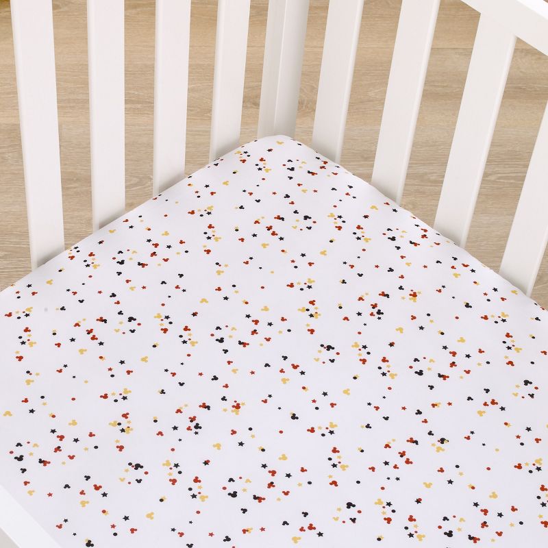 Disney Mickey Mouse - Red, Yellow, Black and White Mickey Confetti Nursery Fitted Mini Crib Sheet, 3 of 6