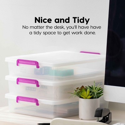 Clear Stackable Plastic Storage Bins with Purple Lids, 6 Pack