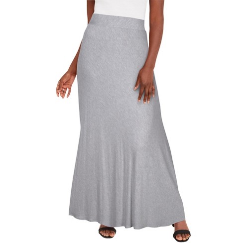 Jessica London Women's Plus Size Casual Wide Elastic Pull-On Lightweight  Maxi Skirt - 14/16, Heather Grey