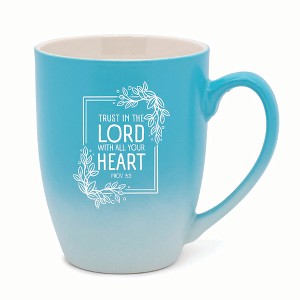 Elanze Designs Trust In The Lord With All Your Heart Two Toned Ombre Matte 10 ounce New Bone China Coffee Tea Cup Mug, Teal and White - 1 of 4