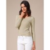 INSPIRE CHIC Women's V-Neck Knitted Ruched Button Decor Long Sleeve Slim Fit T-shirt - 2 of 4