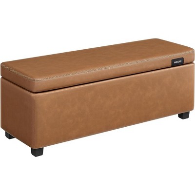 VASAGLE EKHO Collection Storage Ottoman Footstool Vanity Stool Chair  Leather Ottoman with Storage Loads 330 lb for Bedroom Living Room Caramel  Brown 