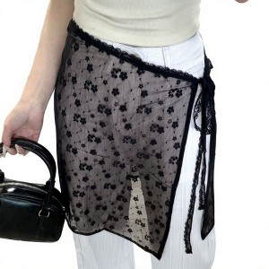 Anna-Kaci Women's Sheer Floral Lace Wrap Overlay Skirt with Side Tie Detail 55in - 1 of 3