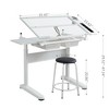 Runesay Adjustable White Drafting Table Drawing Desk with 2 Metal Drawers and Stool - 2 of 4